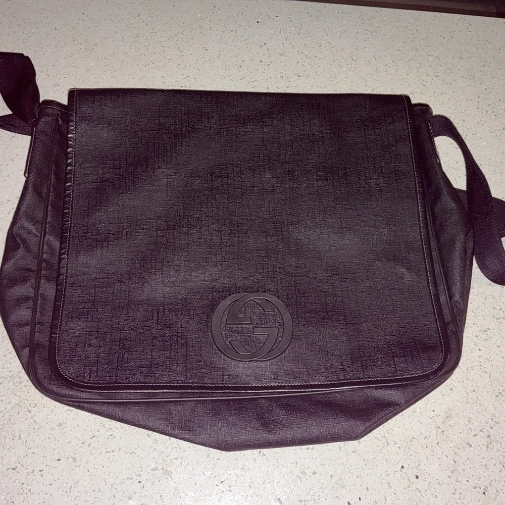 100% AUTH GUCCI INTERLOCKING GG BLACK CANVAS SHOULDER CROSSBODY BIG BAG LAPTOP
